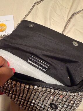 MMS Design Studio Black Crystal-Embellished Chain Clutch